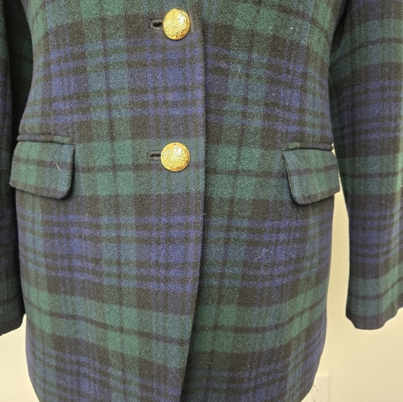 Vintage Ralph Lauren Tartan Plaid Wool Cashmere Check Blazer Green Navy Size 8P - Picture 5 of 15